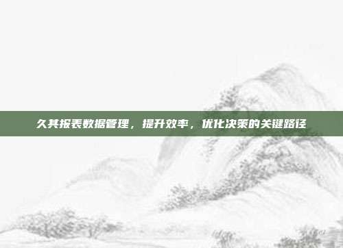 久其报表数据管理,提升效率,优化决策的关键路径