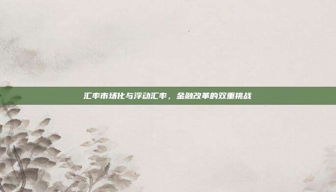 汇率市场化与浮动汇率，金融改革的双重挑战