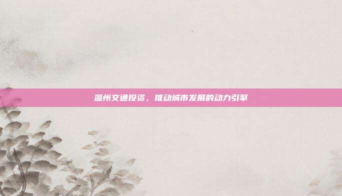 温州交通投资，推动城市发展的动力引擎