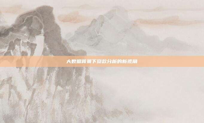 大数据背景下贷款分析的新视角