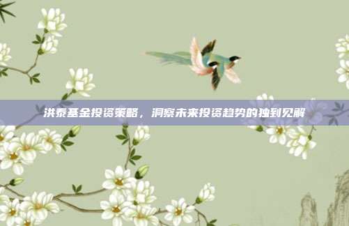 洪泰基金投资策略，洞察未来投资趋势的独到见解