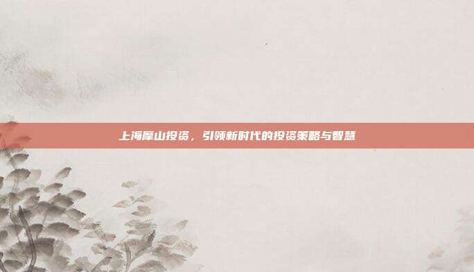 上海摩山投资，引领新时代的投资策略与智慧