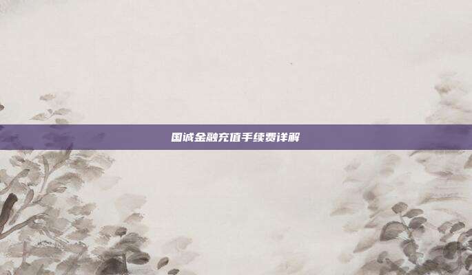 国诚金融充值手续费详解