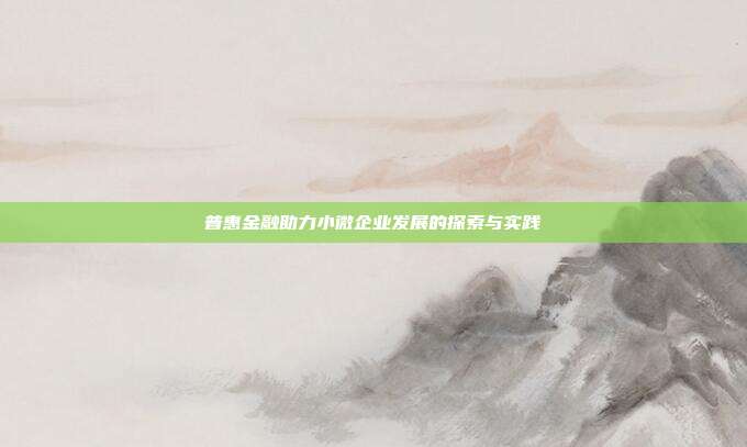 普惠金融助力小微企业发展的探索与实践