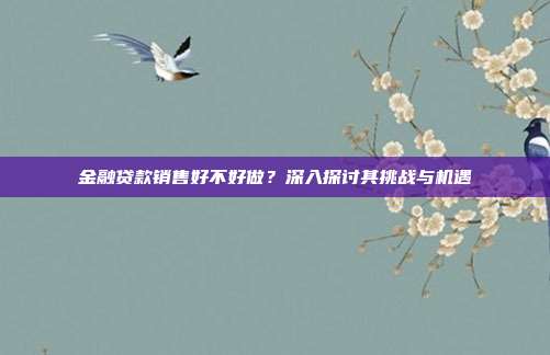 金融贷款销售好不好做？深入探讨其挑战与机遇