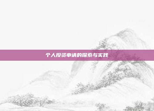个人投资申请的探索与实践