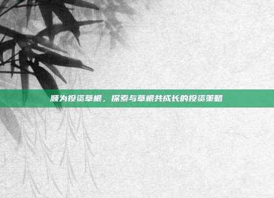 顺为投资草根，探索与草根共成长的投资策略