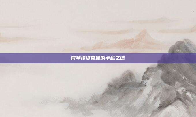南华投资管理的卓越之道