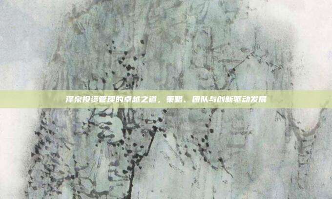 泽泉投资管理的卓越之道,策略、团队与创新驱动发展