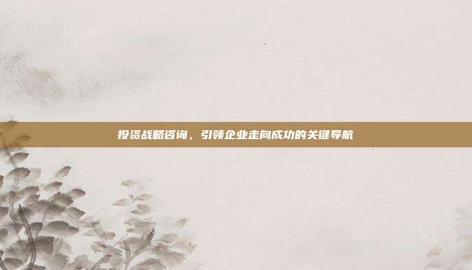 投资战略咨询,引领企业走向成功的关键导航